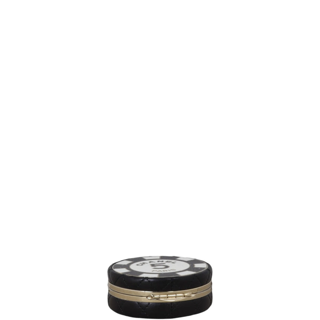 Chanel Enamel Round Poker Chip Clutch With Chain