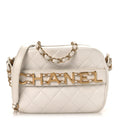 Calfskin Quilted Enchained Camera Case Bag White
