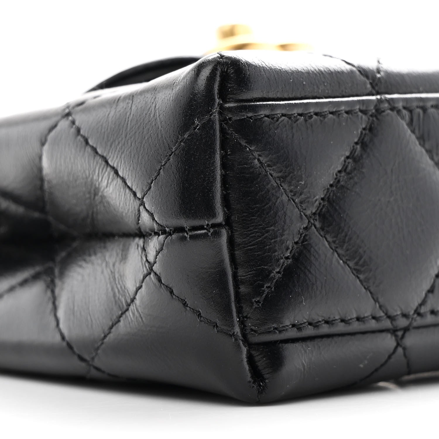 Shiny Aged Calfskin Quilted Mini Nano Kelly Shopper Black