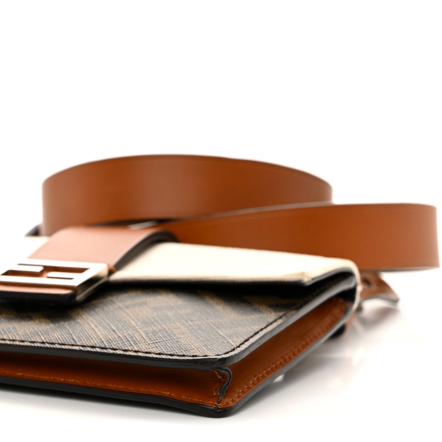 Glazed Fabric Cotton Vitello King Aura FF 1974 Baguette Belt Pouch Tobacco Moro Grezzo Cuoio