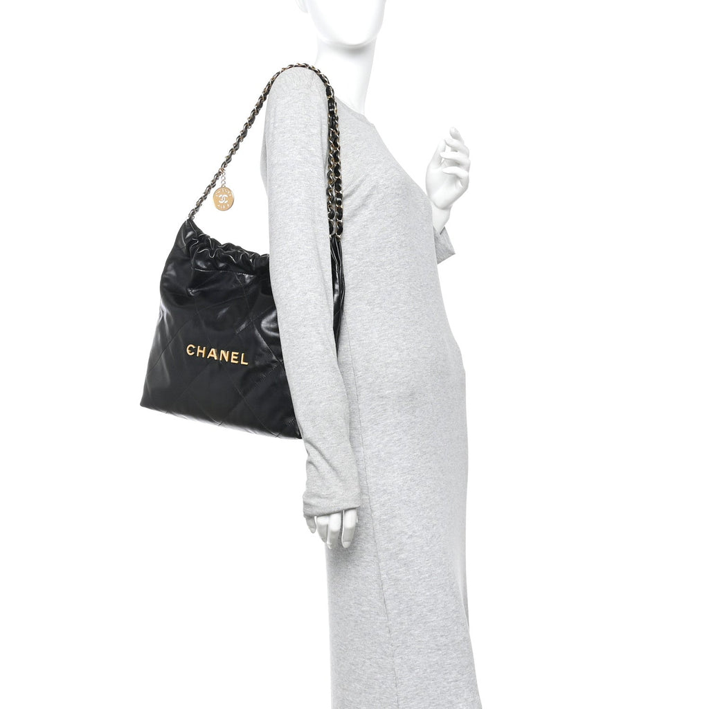 Shiny Calfskin Quilted Small Chanel 22 Black