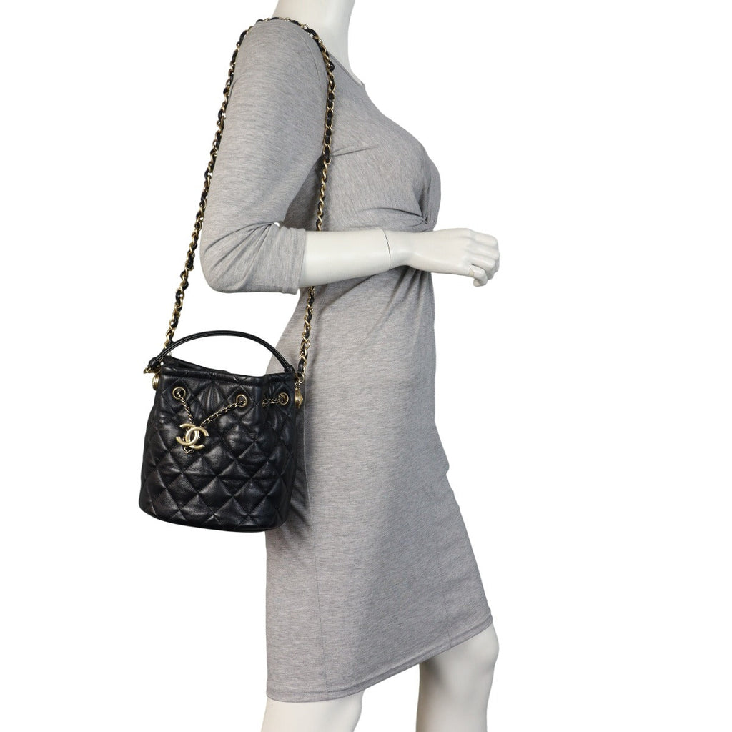 Chanel Quilted CC Drawstring Bucket Bag