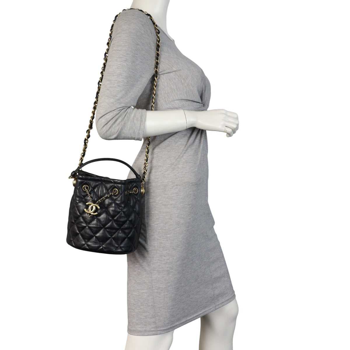Chanel Quilted CC Drawstring Bucket Bag