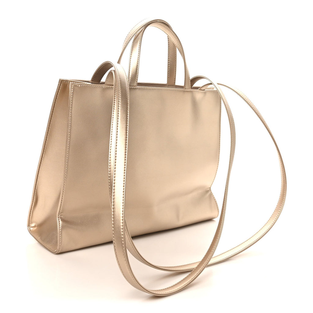 Metallic Vegan Leather Medium Shopping Bag Gold