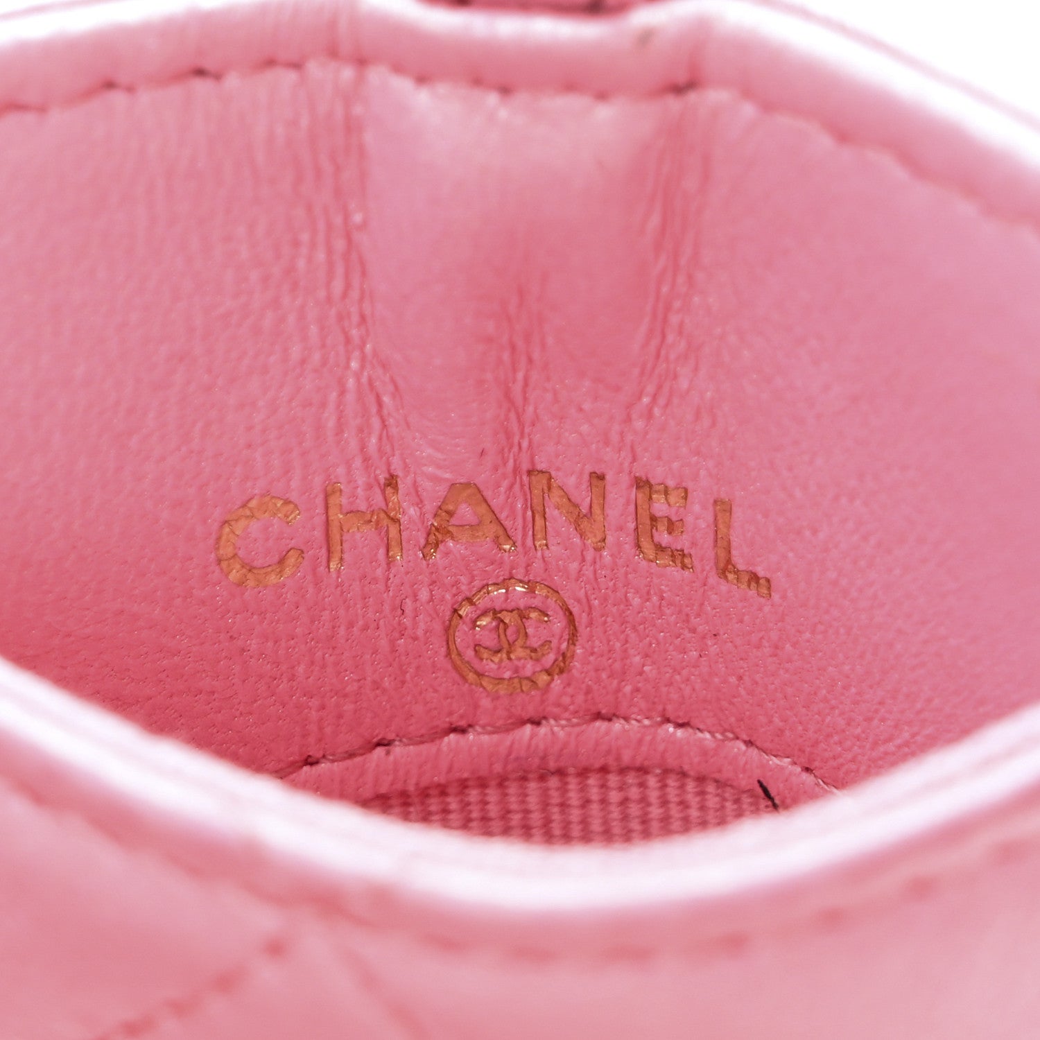 Lambskin Quilted Enamel Chanel  Holder On Chain Pink