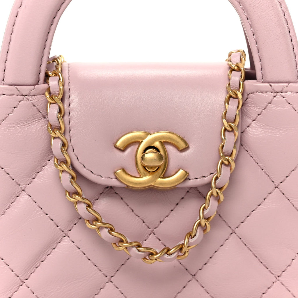 Shiny Aged Calfskin Quilted Mini Nano Kelly Shopper Light Pink