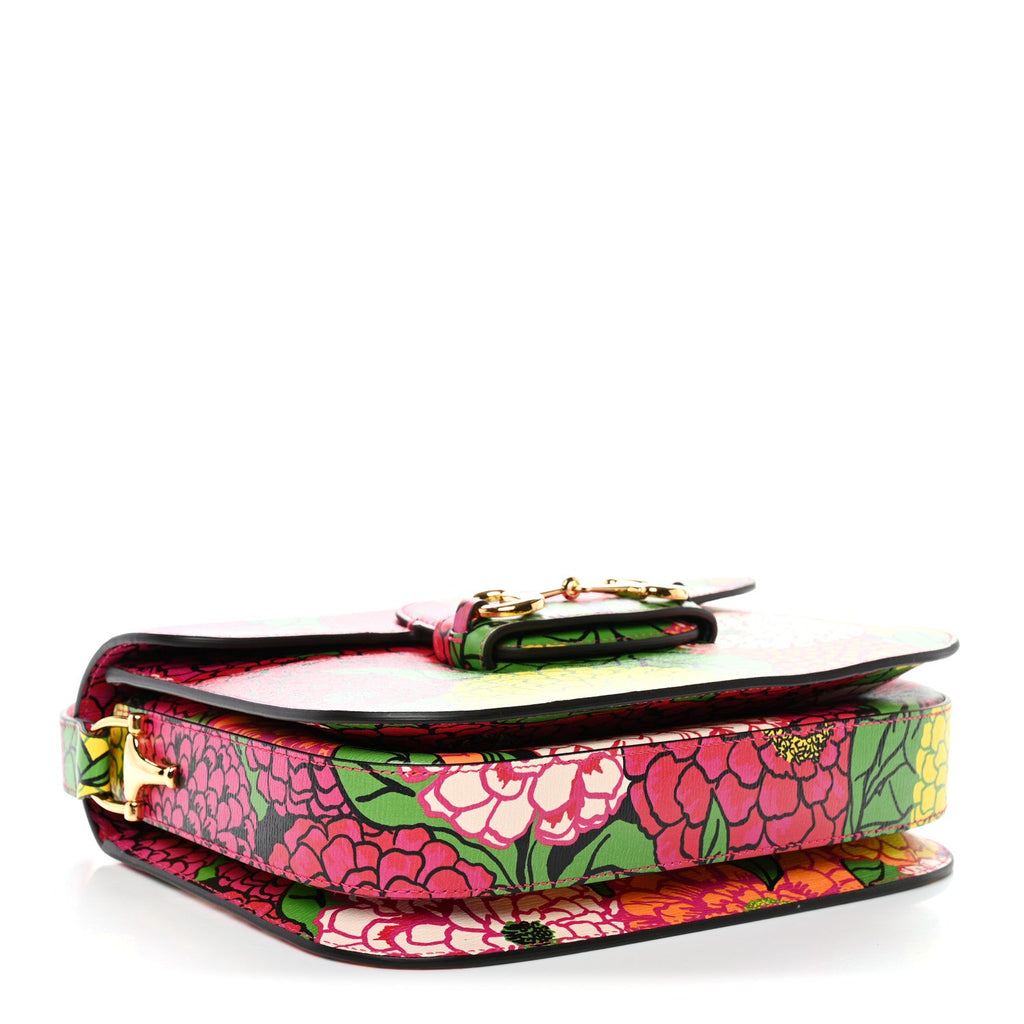 X KEN SCOTT New Shangai Calfskin Pomponica Print Horsebit 1955 Shoulder Bag  Multicolor Fuxia Pompon