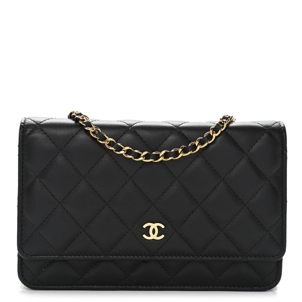 Lambskin Quilted Wallet On Chain WOC Black