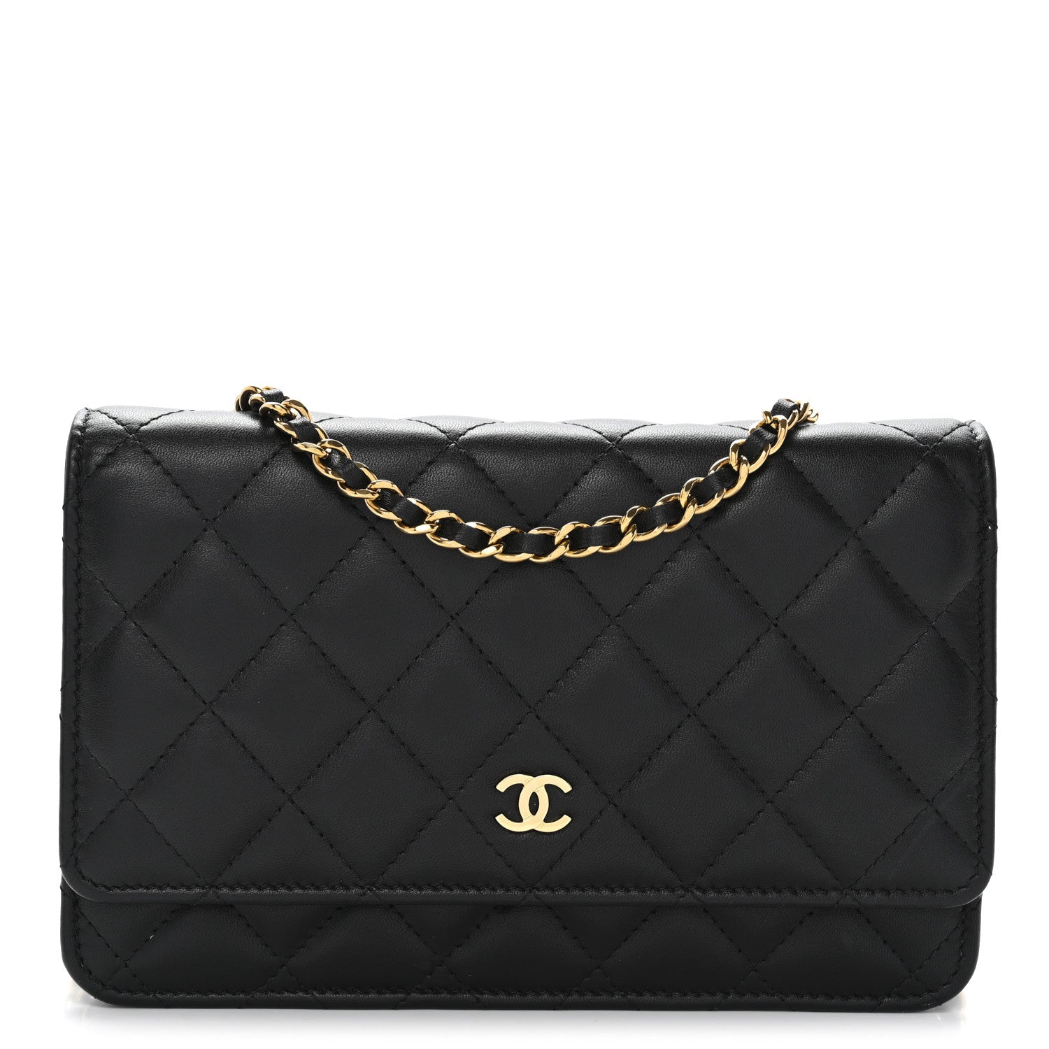 Lambskin Quilted Wallet On Chain WOC Black