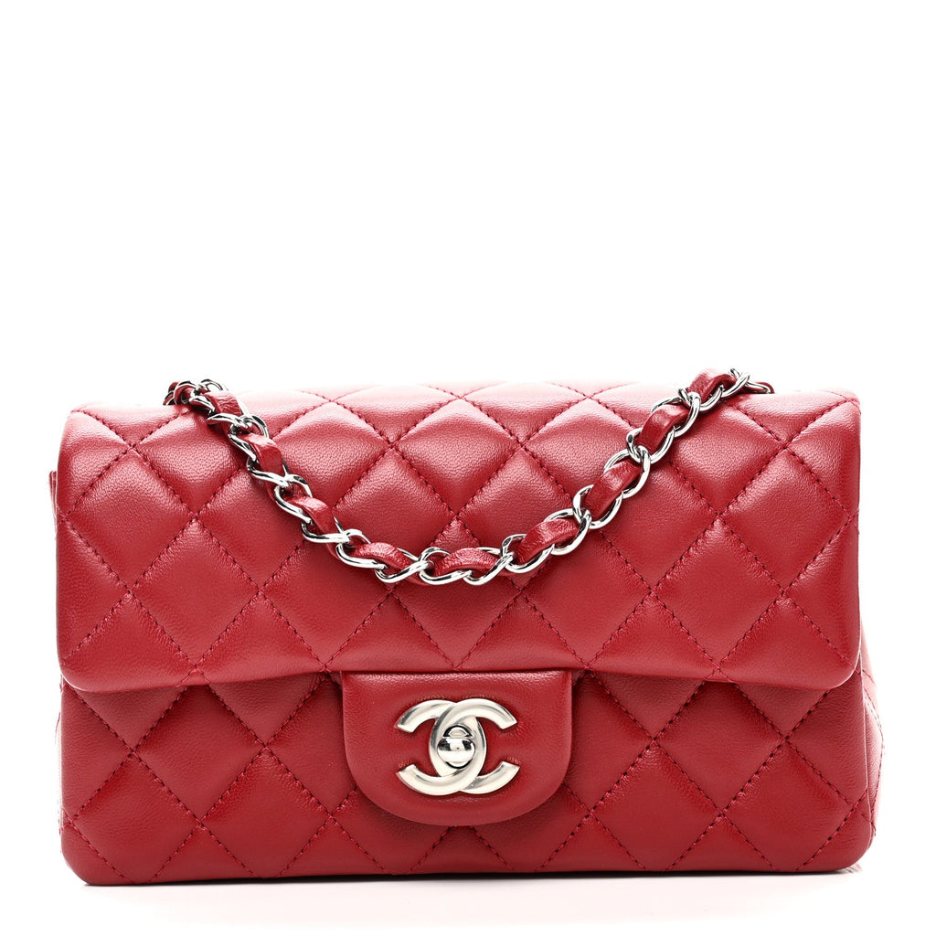Lambskin Quilted Mini Rectangular Flap Red