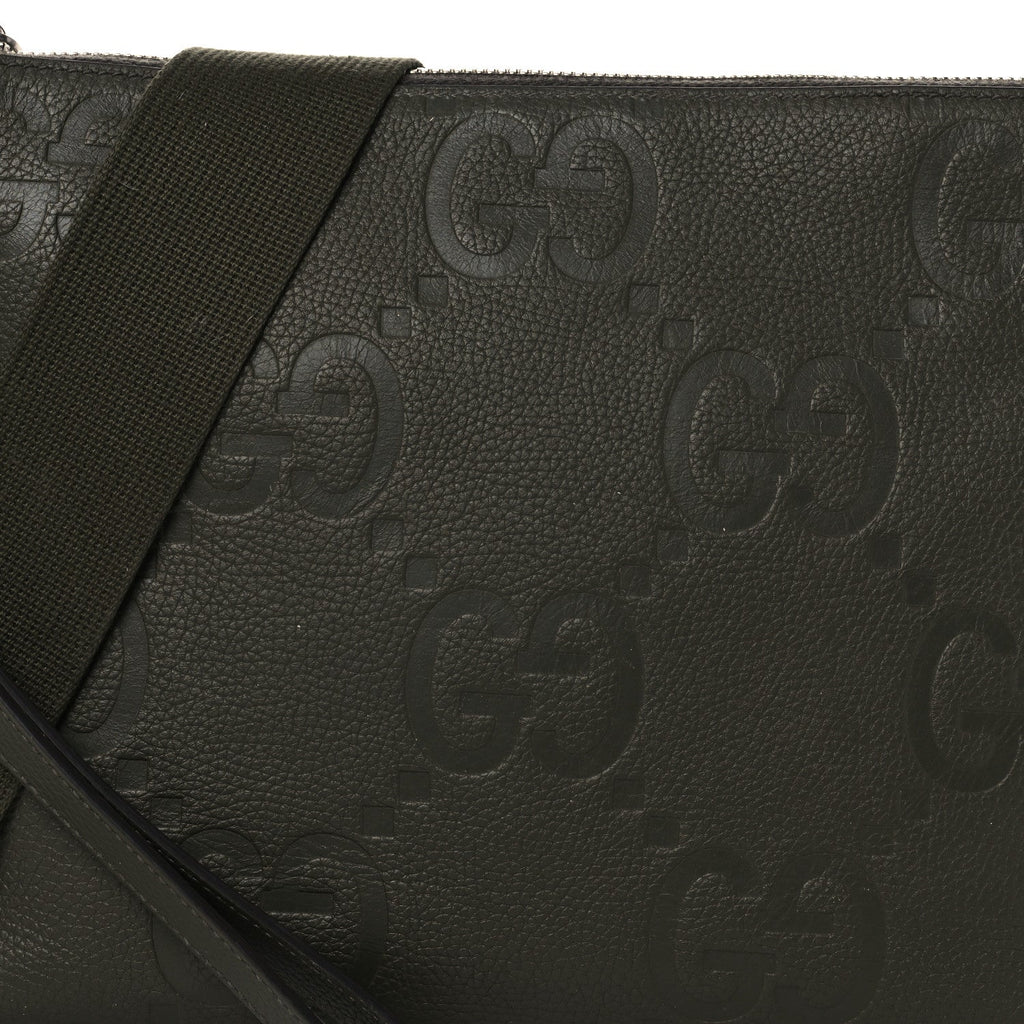 Piuma Calfskin Jumbo GG Embossed Medium Wristlet Messenger Bag Green