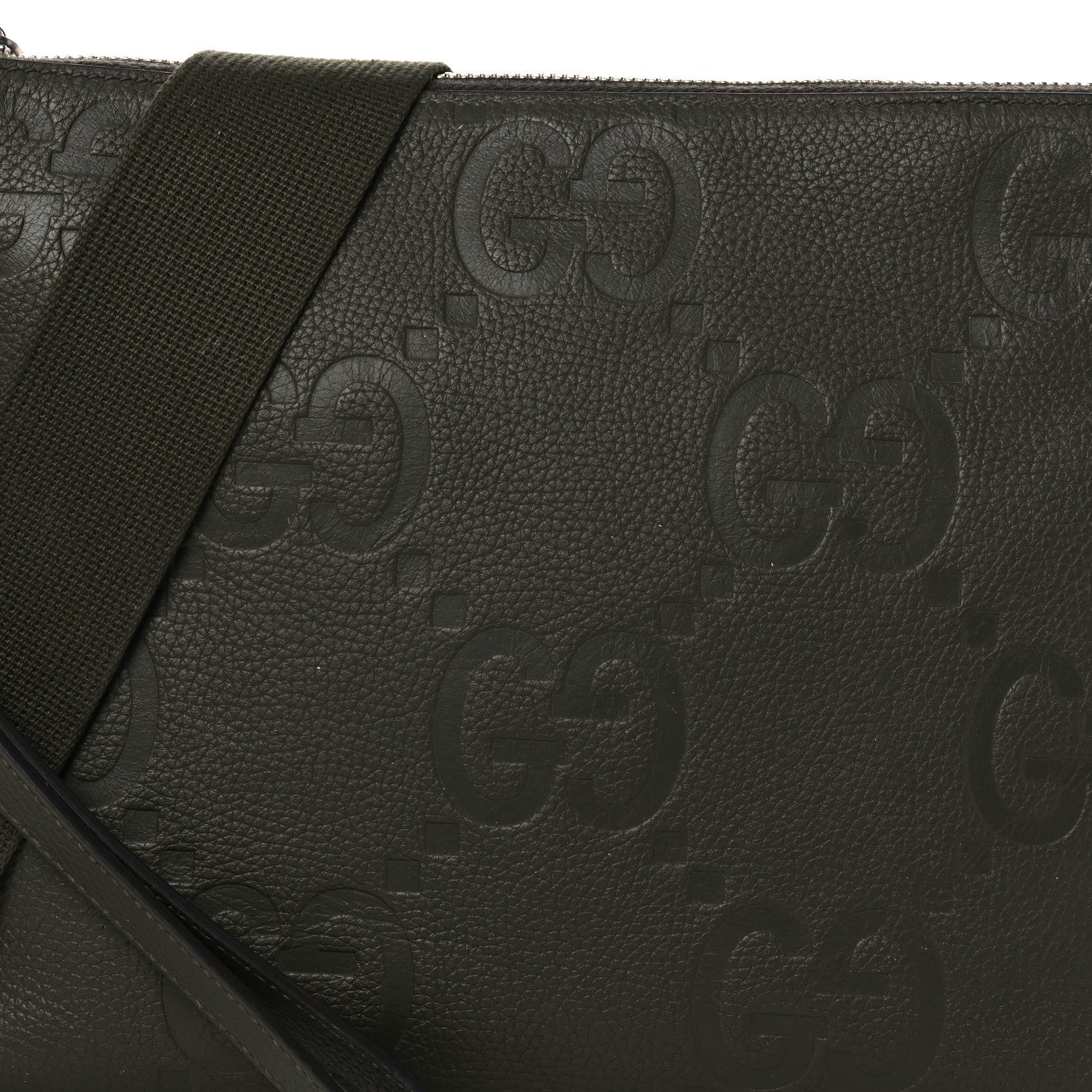 Piuma Calfskin Jumbo GG Embossed Medium Wristlet Messenger Bag Green