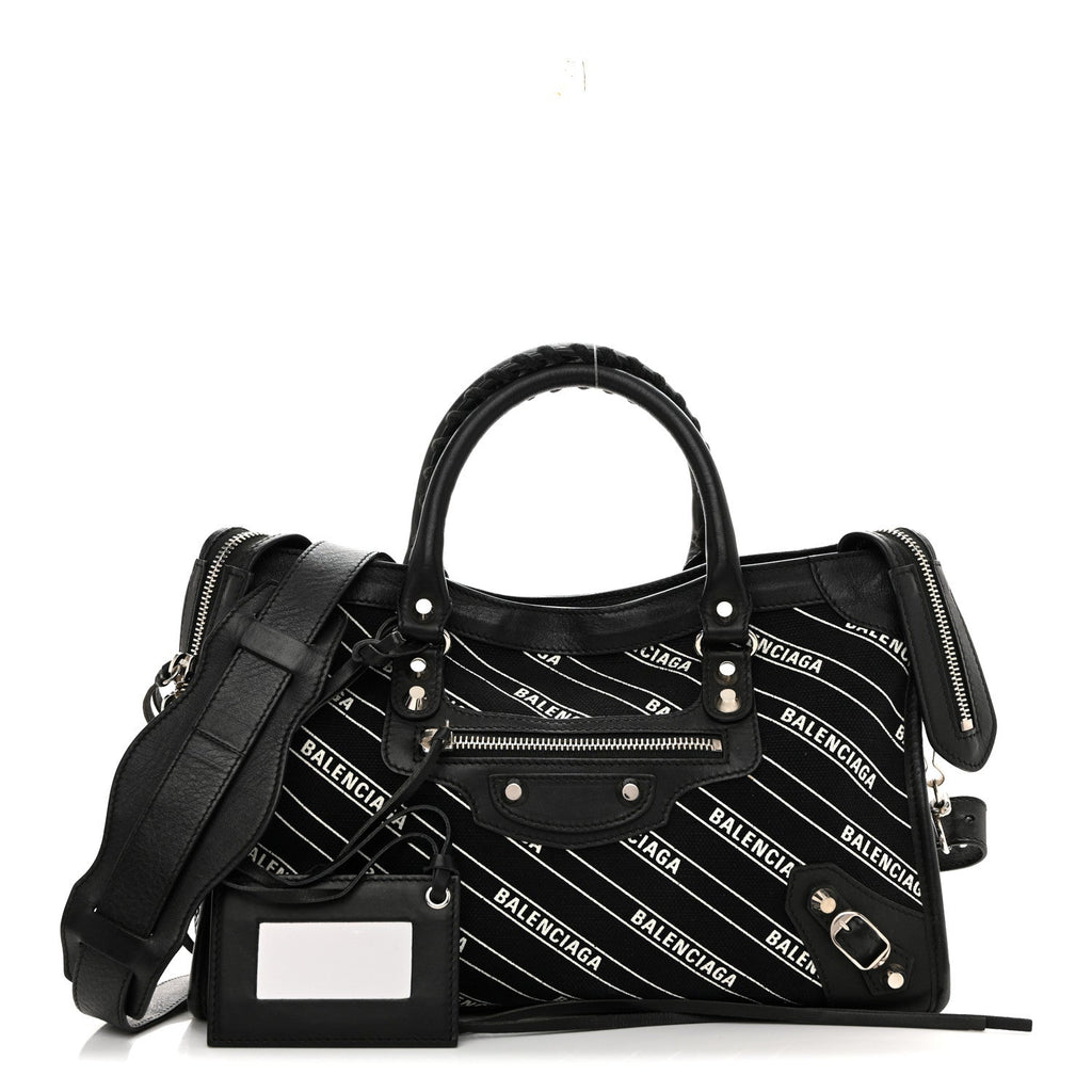 Canvas Satin Calfskin Diagonal Allover Logo Print Classic Silver Hardware S City Black White