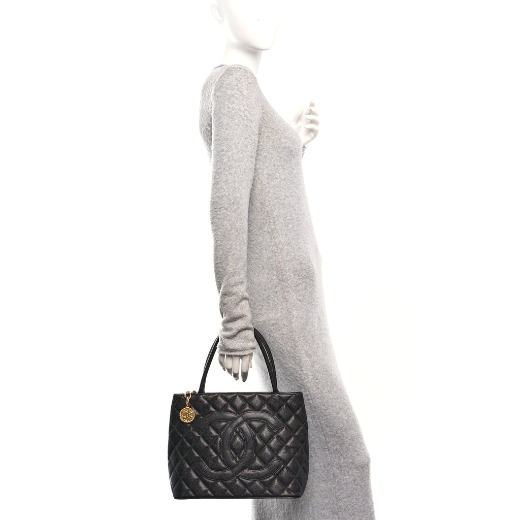 Caviar Quilted Medallion Tote Black