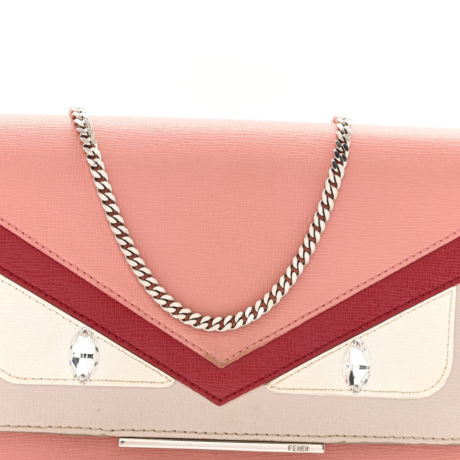 Vitello Elite Crystal Eye Monster Tube Wallet on Chain Grigio Polvere Ribes Multicolor