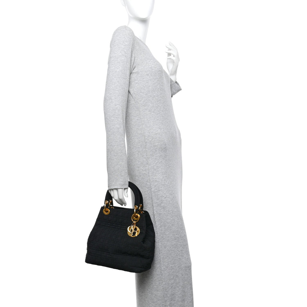 Nylon Cannage Medium Lady Dior Black