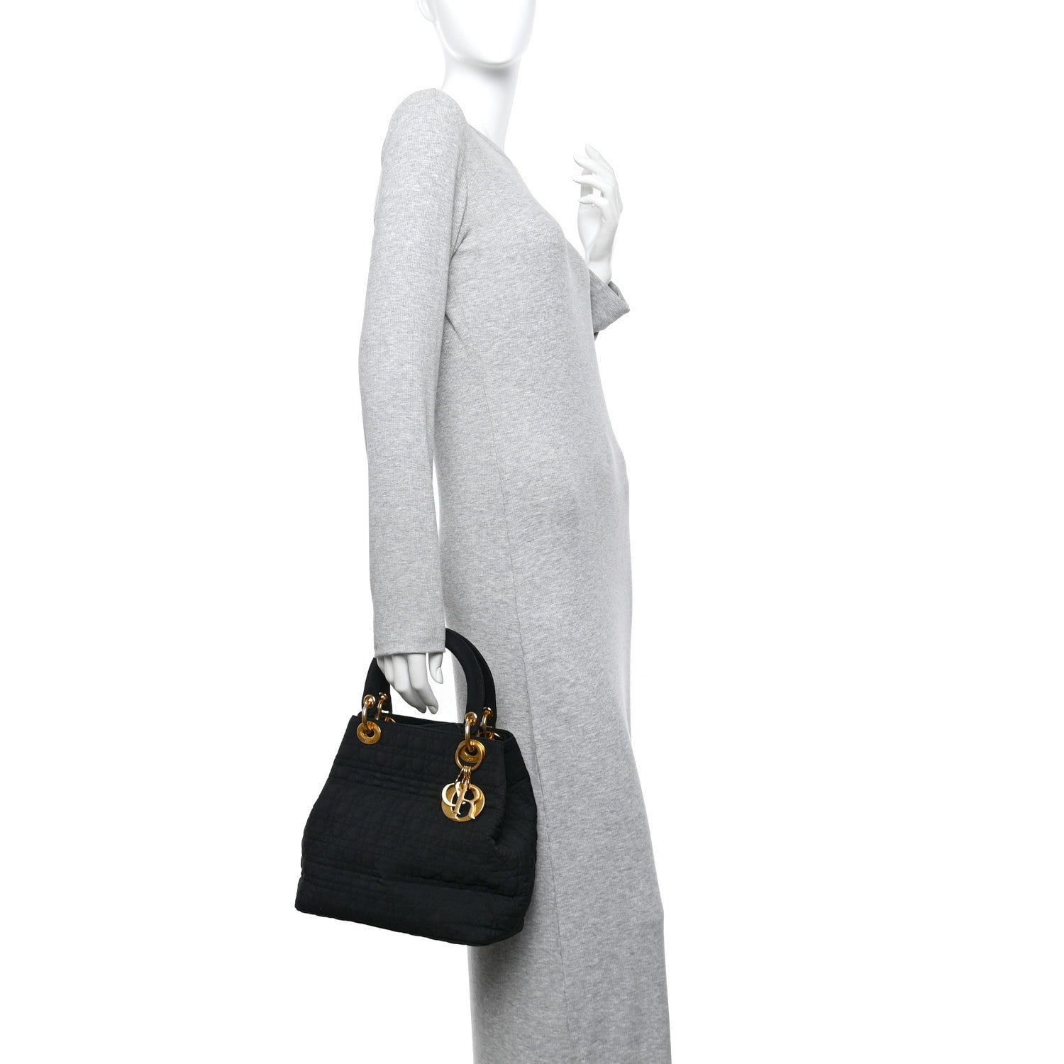 Nylon Cannage Medium Lady Dior Black