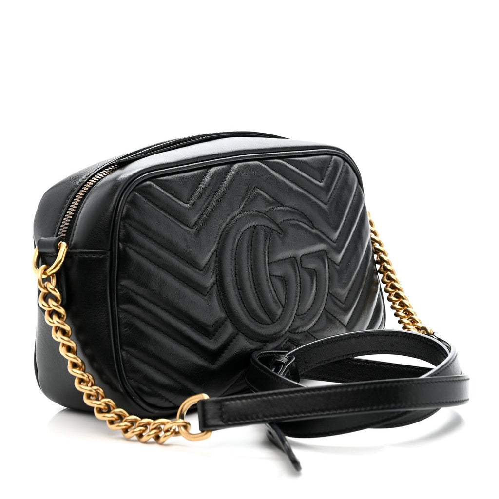 Calfskin Matelasse Small GG Marmont Chain Shoulder Bag Black