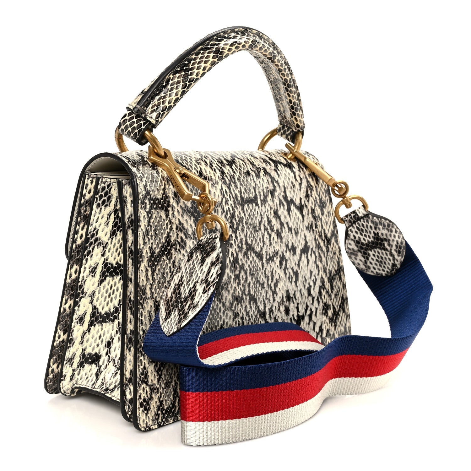 Snakeskin Sylvie Web Small Queen Margaret Top Handle Bag Roccia Natural