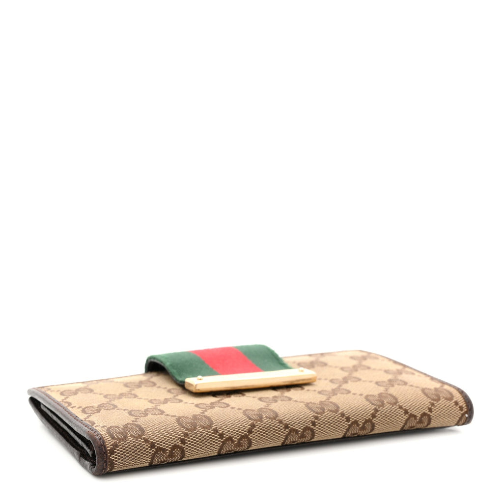 Monogram Calfskin Ladies Web Continental Wallet Beige Ebony Cocoa