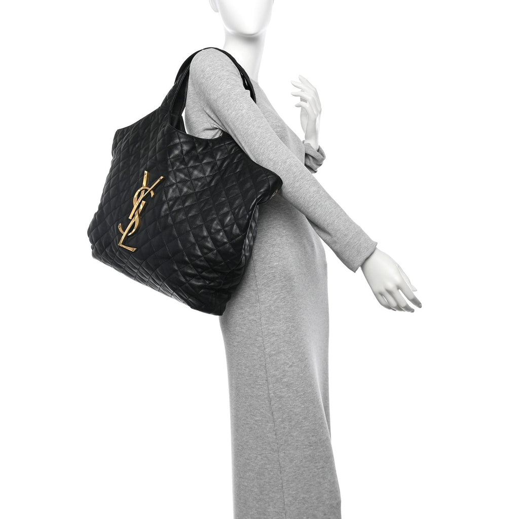 Lambskin Quilted Maxi Icare Shopping Tote Black