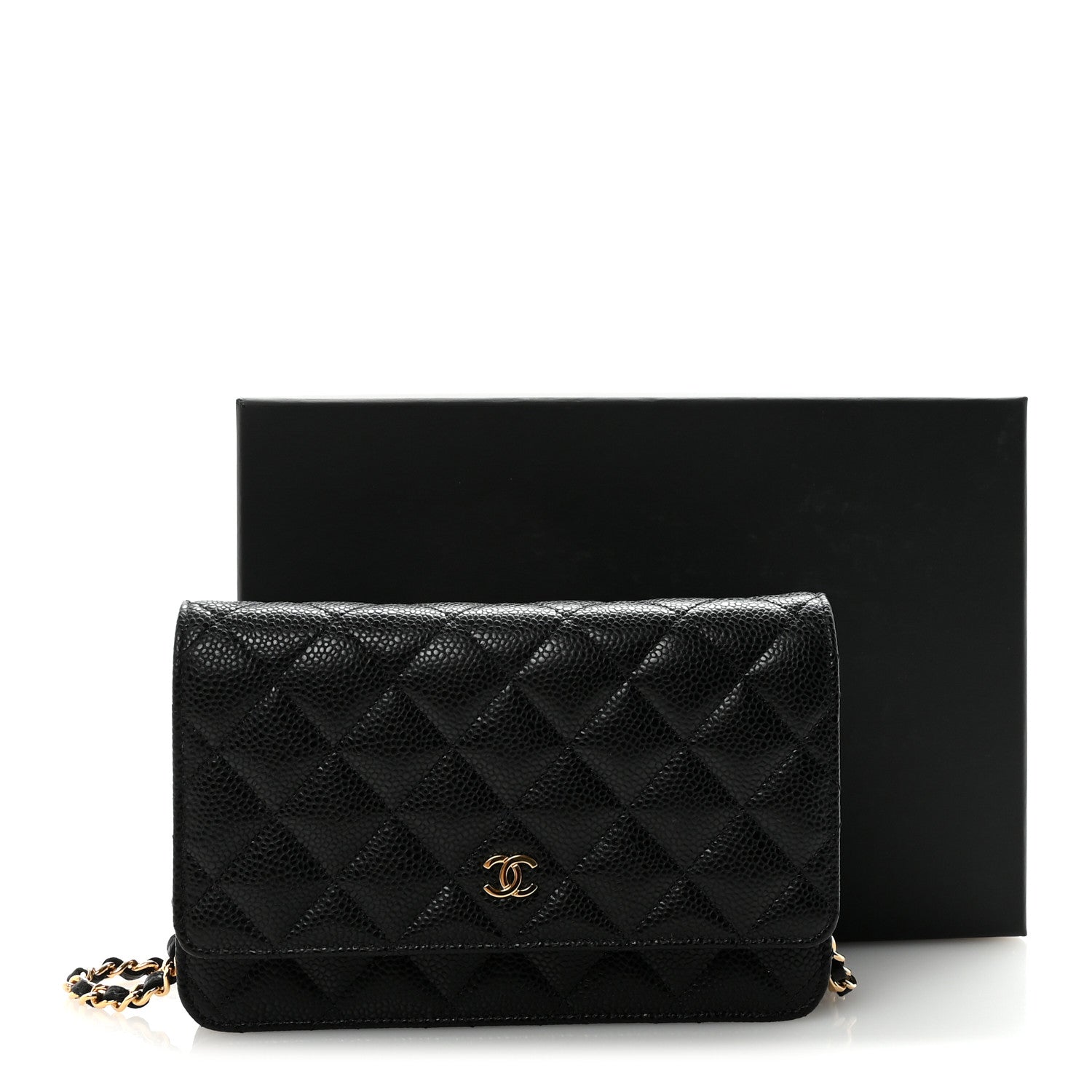 Caviar Quilted Wallet on Chain WOC Black