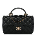 Lambskin Quilted Mini Top Handle Rectangular Flap Black
