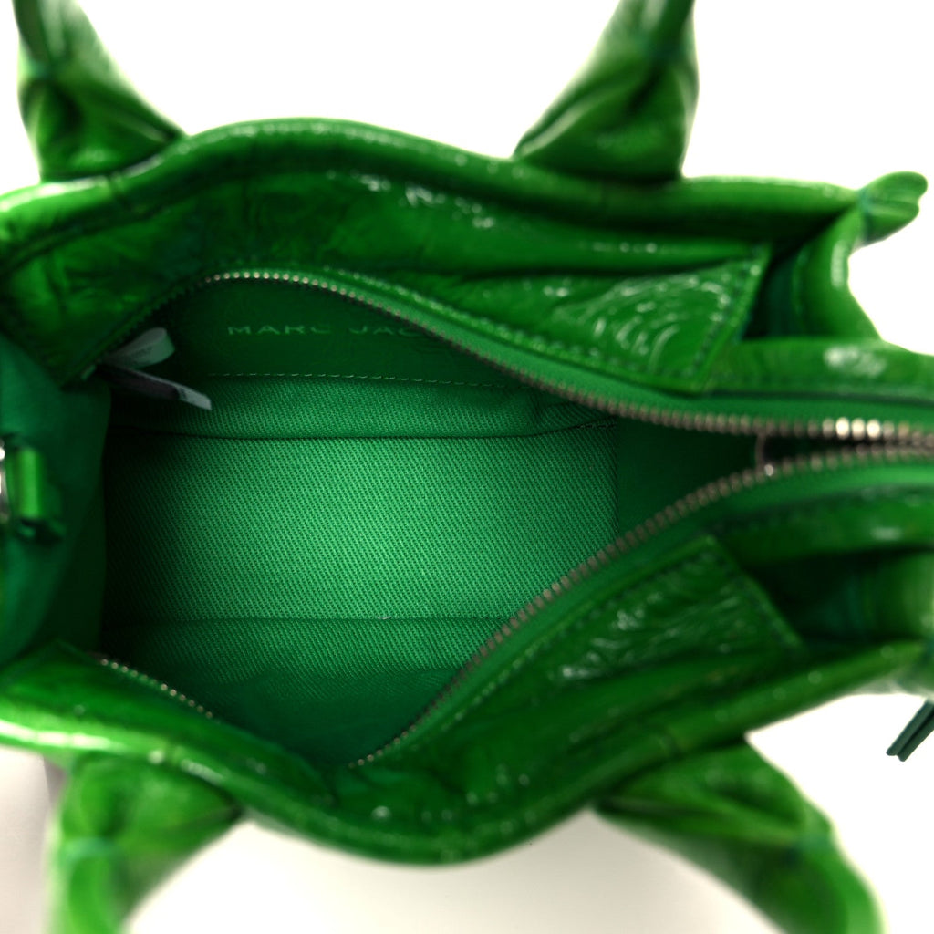 Shiny Crinkled Calfskin Mini The Tote Bag Fern Green
