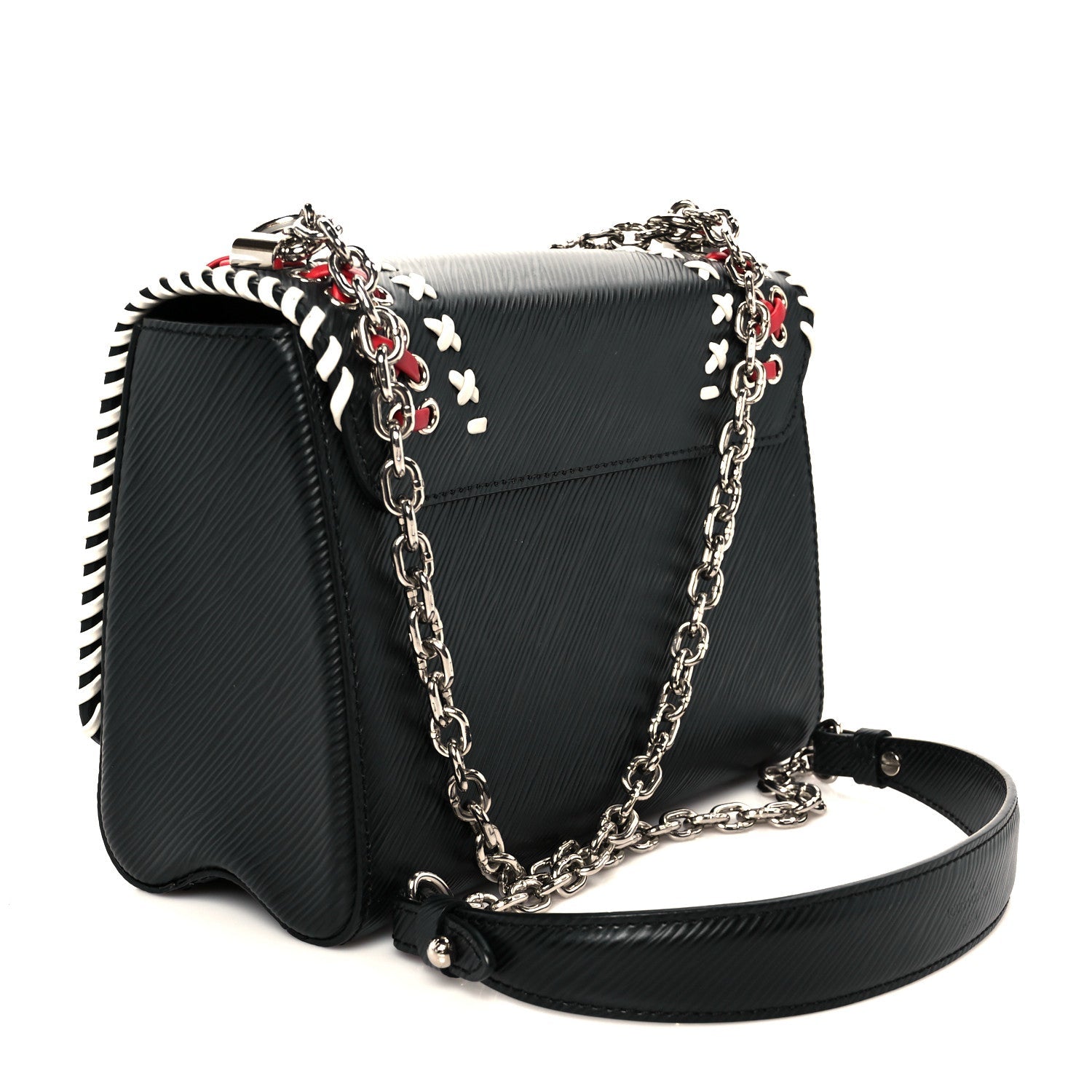 Epi Embroidered Twist Shoulder Bag MM  Black