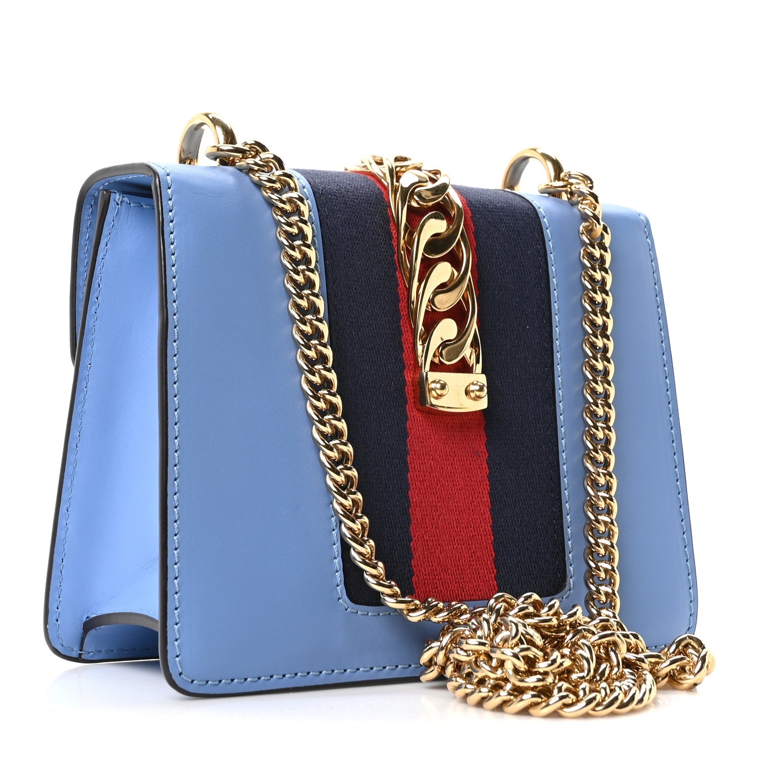 Calfskin Mini Sylvie Chain Shoulder Bag Clear Sky Blue