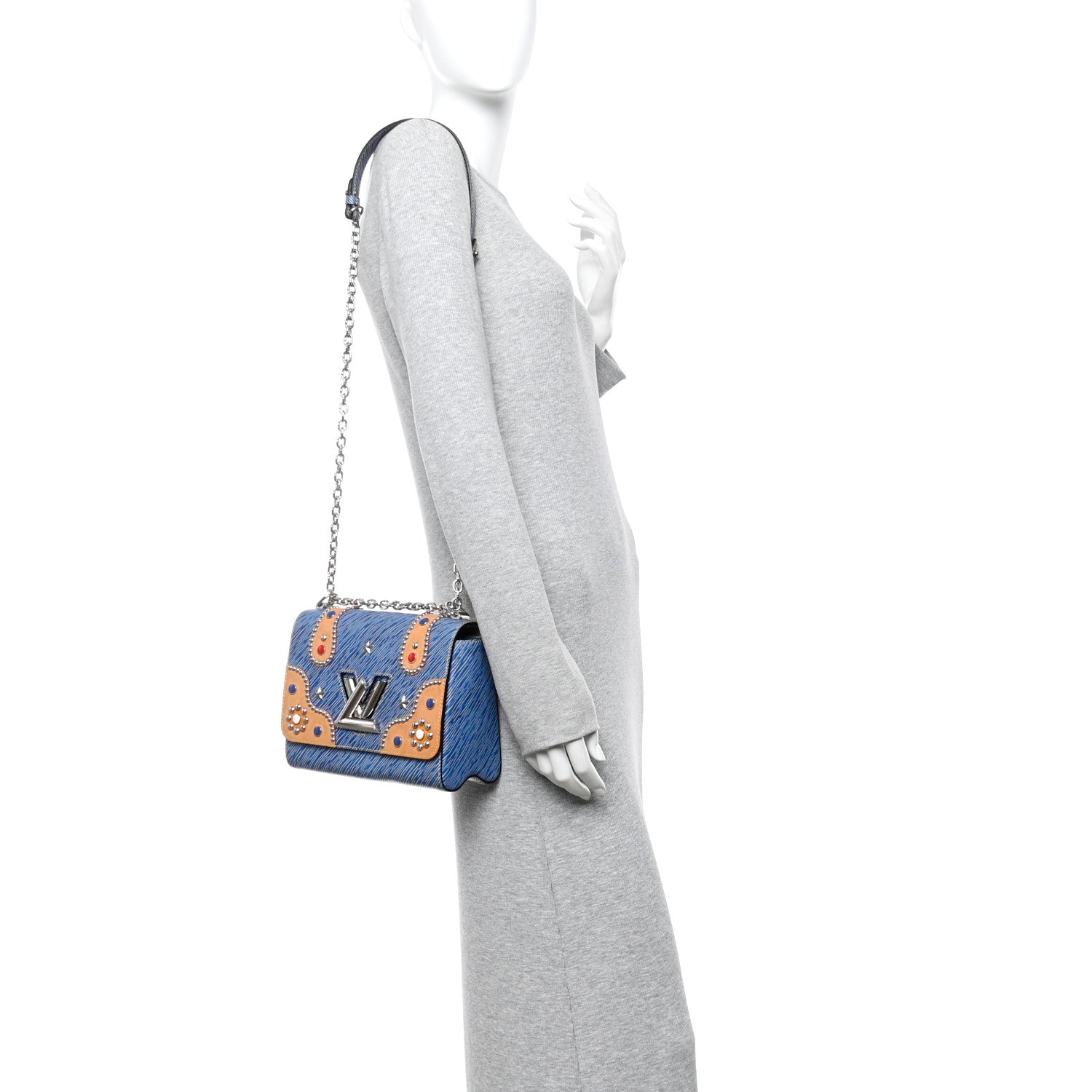 Epi Studded Twist Shoulder Bag MM Denim Light