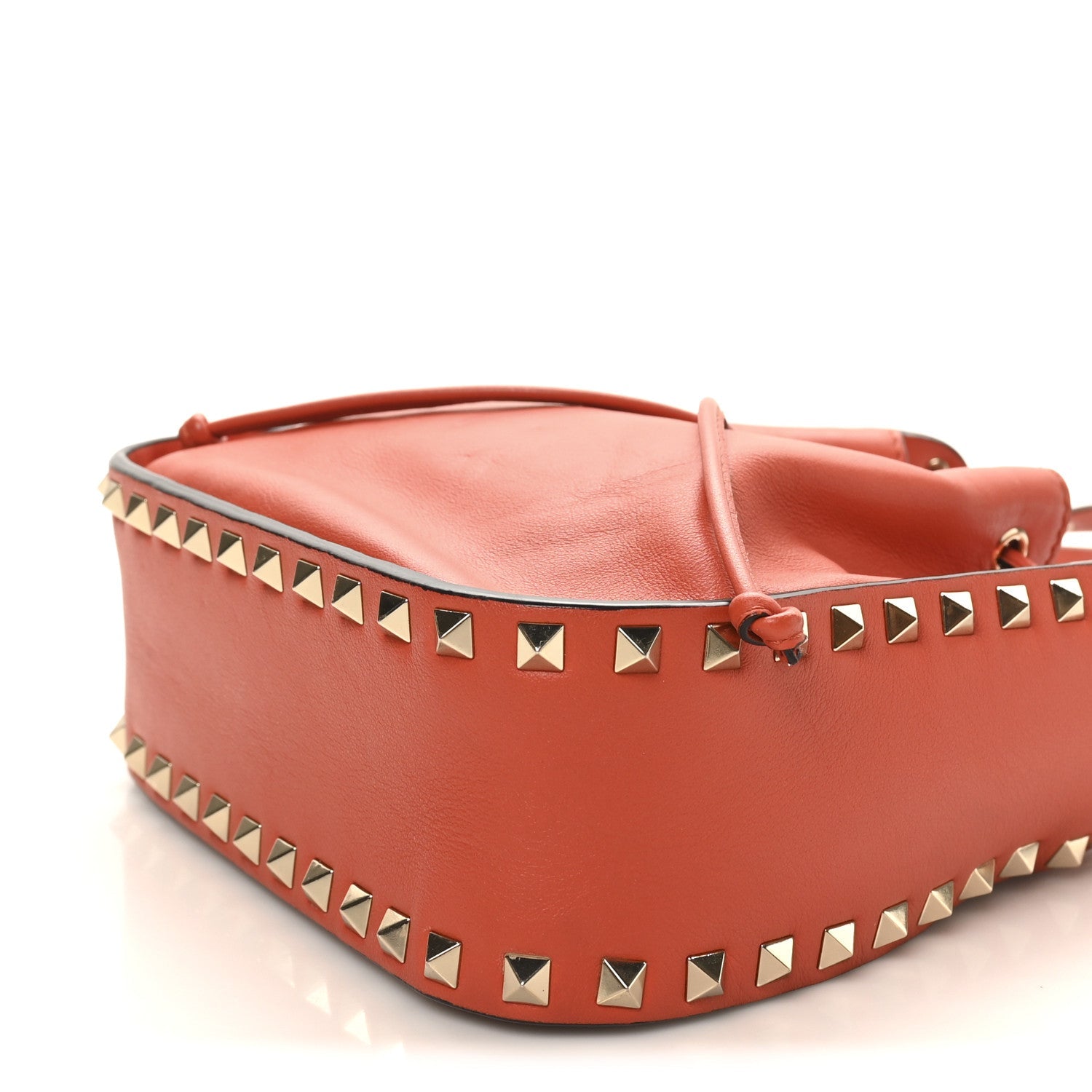 Grained Calfskin Rockstud Bucket Bag Orange