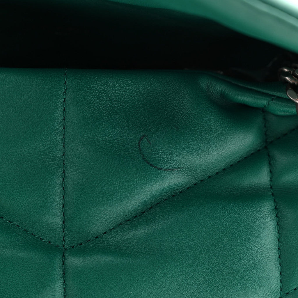 Lambskin Quilted Small Loulou Puffer Monogram Chain Satchel Green Field