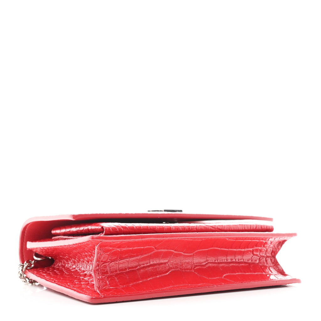 Calfskin Crocodile Embossed Monogram Sunset Chain Wallet Rouge Eros