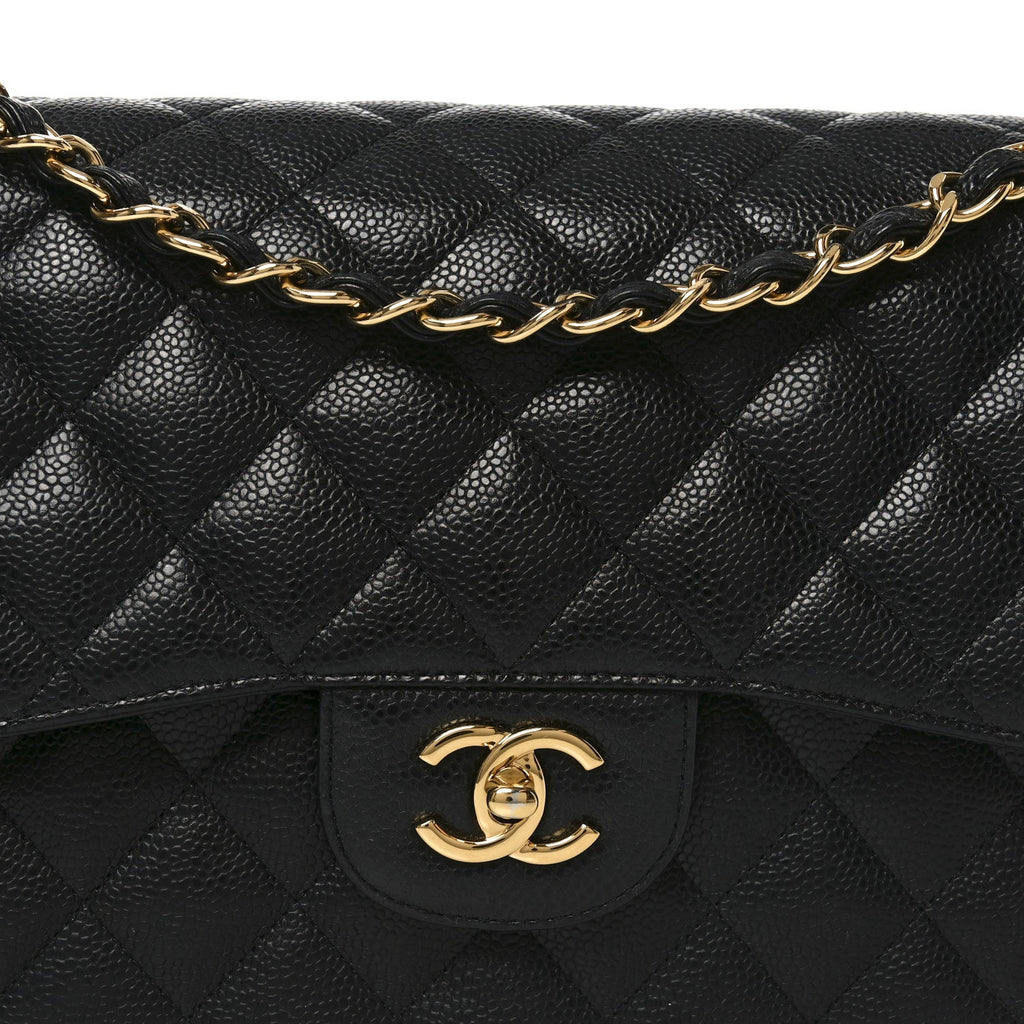 Caviar Quilted Jumbo Double Flap Black