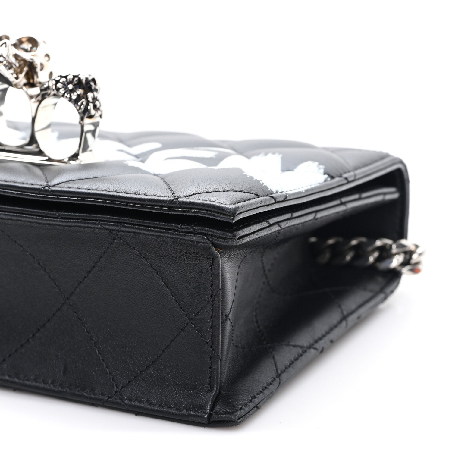 Calfskin Quilted Graffiti Knuckle Shoulder Bag Black