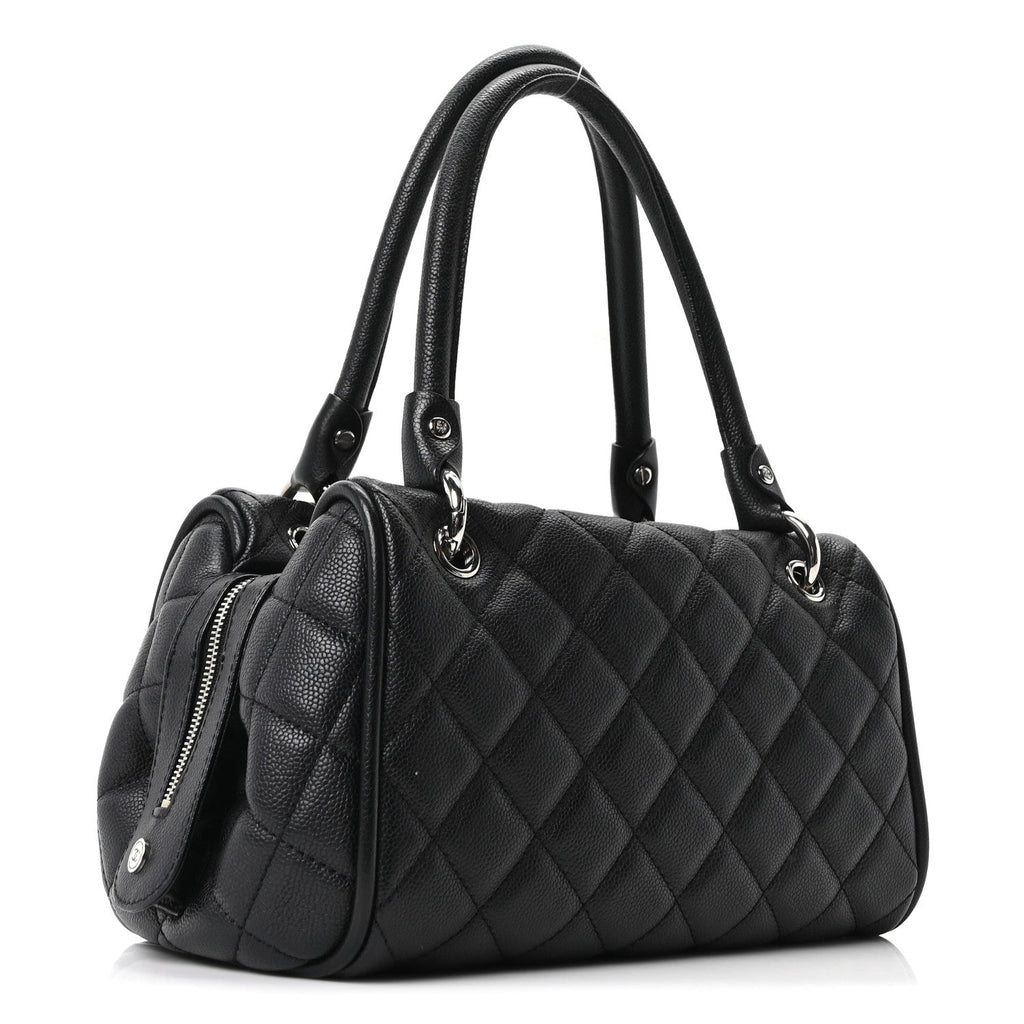 Caviar Quilted Timeless Bowler Black