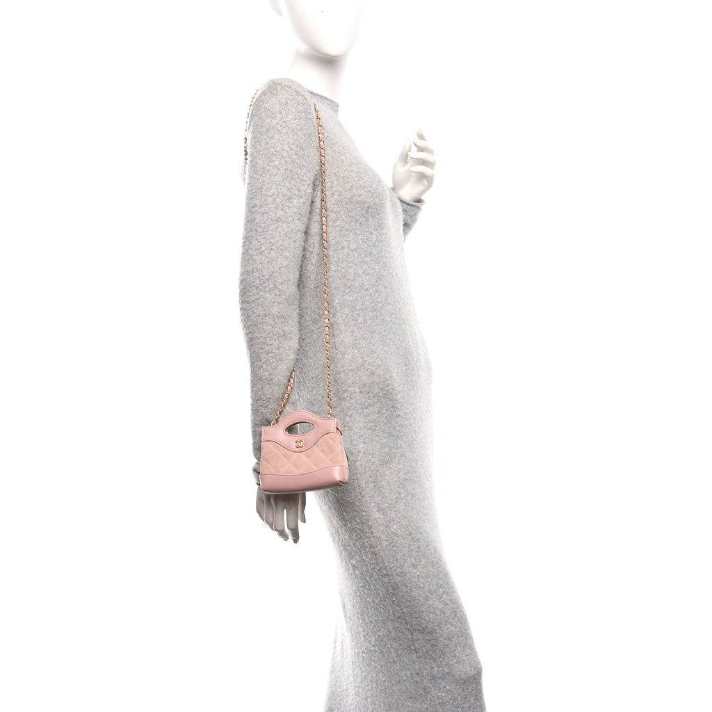 Suede Shiny Crumpled Calfskin Quilted Micro 31 Shopping Bag Light Pink