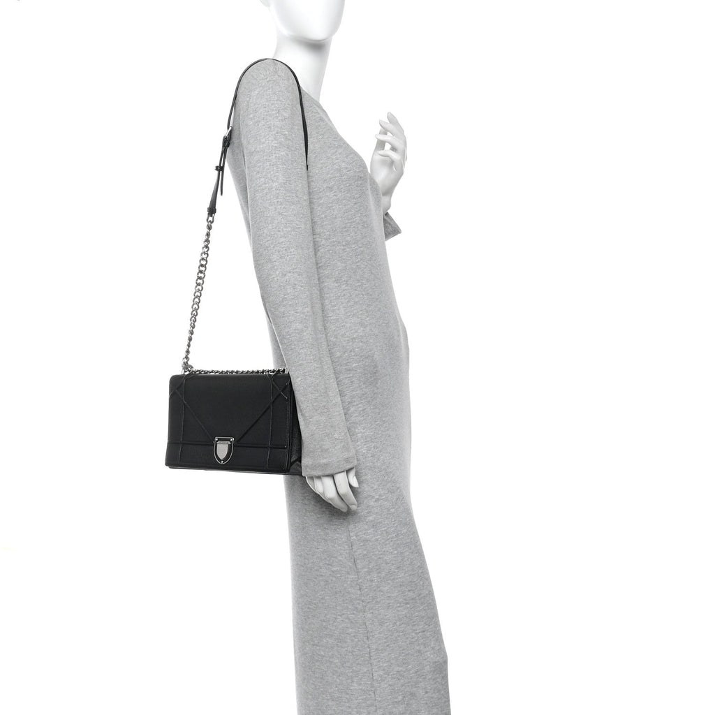 Grained Calfskin Medium Diorama Flap Bag Black