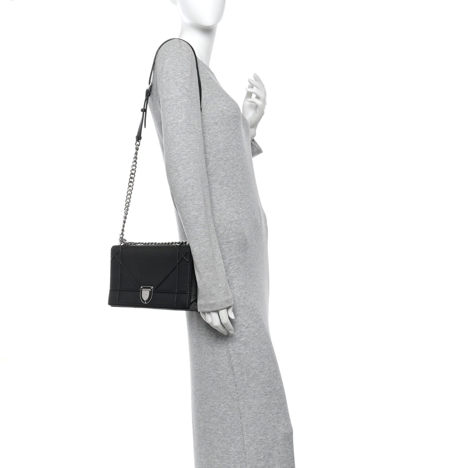 Grained Calfskin Medium Diorama Flap Bag Black