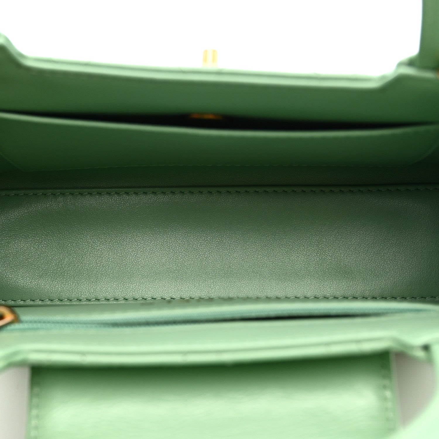 Shiny Aged Calfskin Quilted Nano Kelly Shopper Light Green