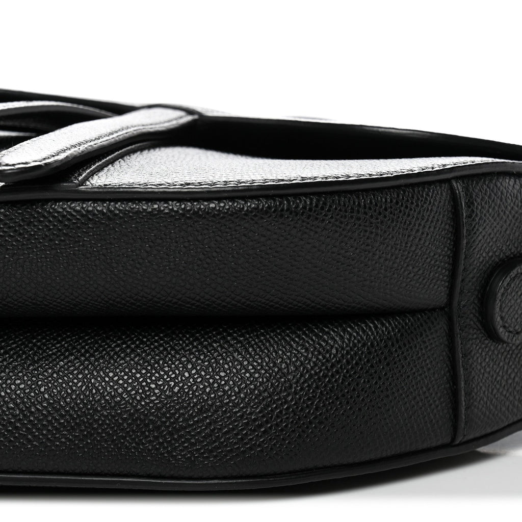 Grained Calfskin Saddle Bag With Strap Black