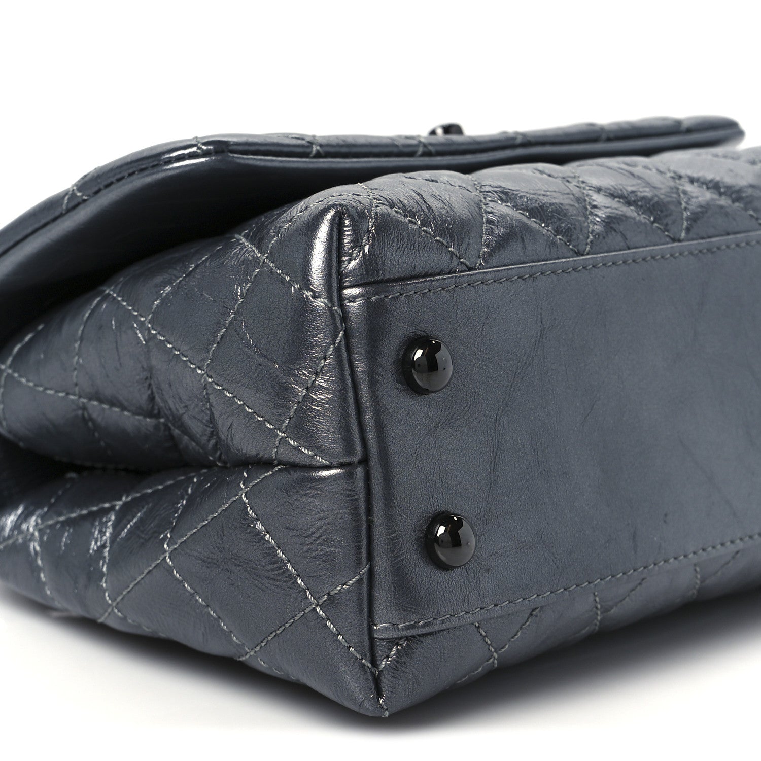 Metallic Aged Calfskin Quilted Mini Coco Handle Flap Charcoal