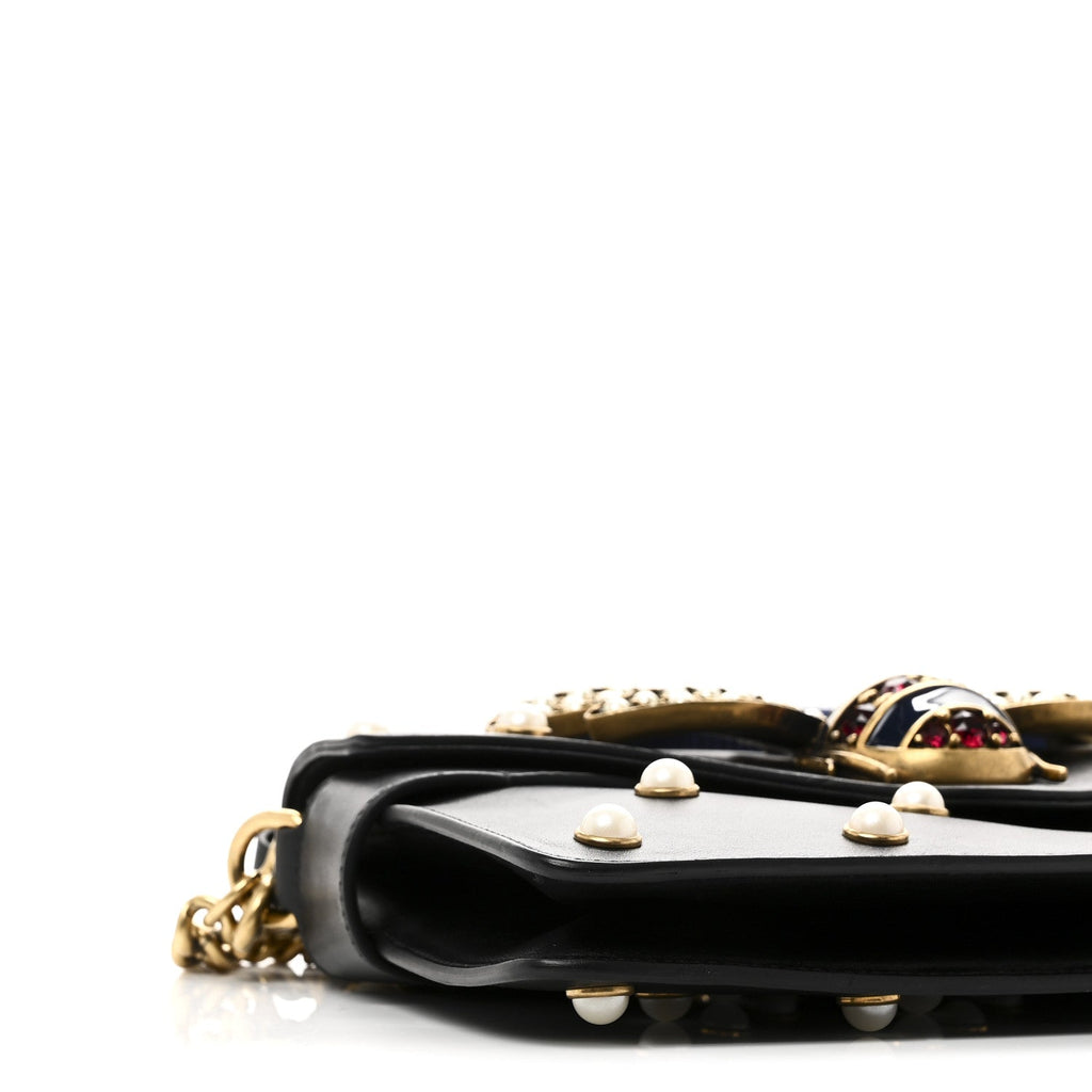 Nappa Pearl Studded Mini Queen Margaret Broadway Shoulder Bag Black