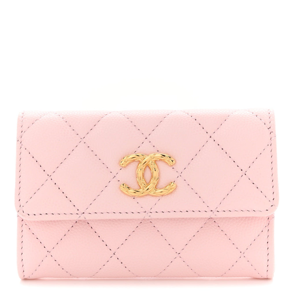 Caviar Quilted CC Flap  Holder Rose