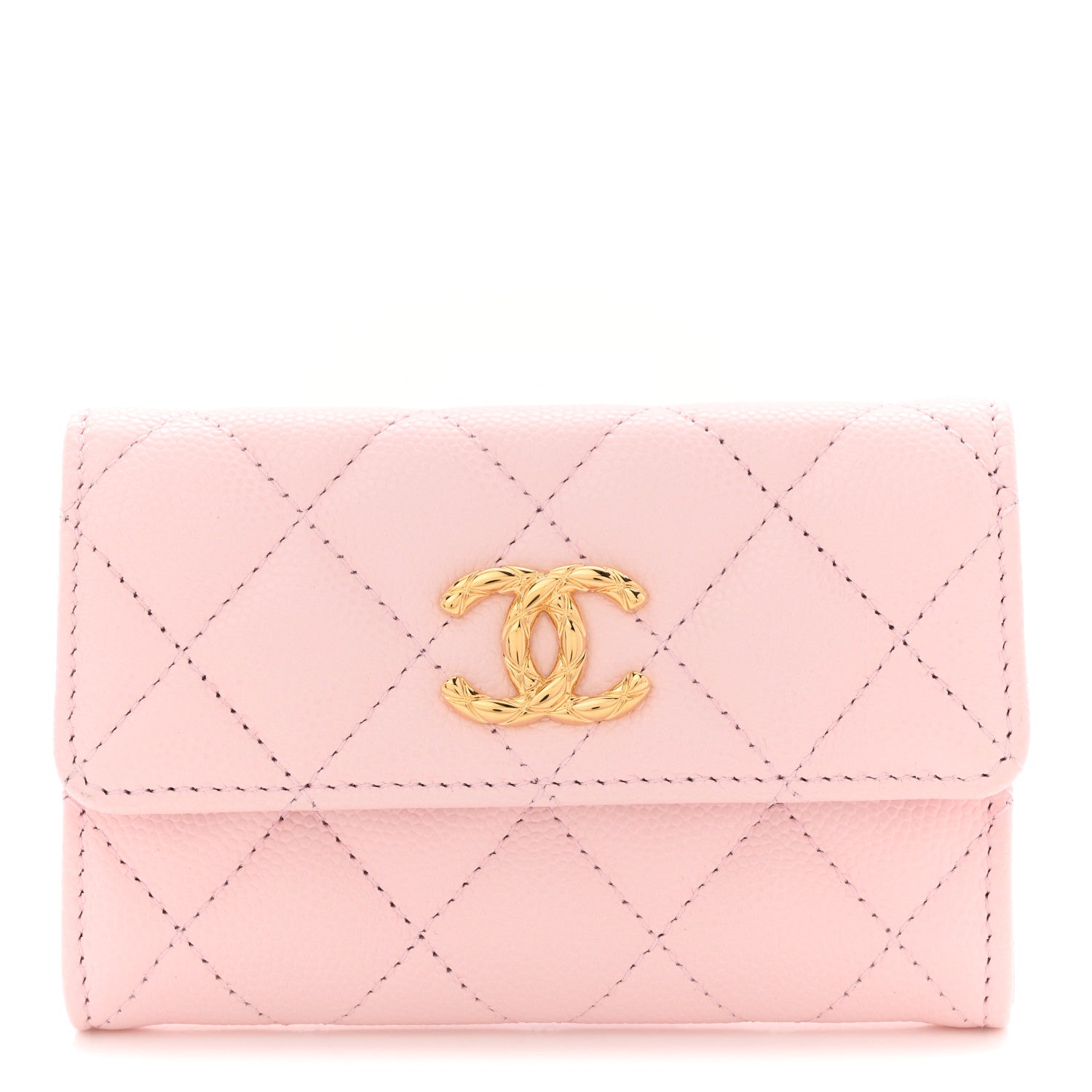 Caviar Quilted CC Flap  Holder Rose