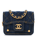 Denim Quilted Double You  Holder On Chain Blue