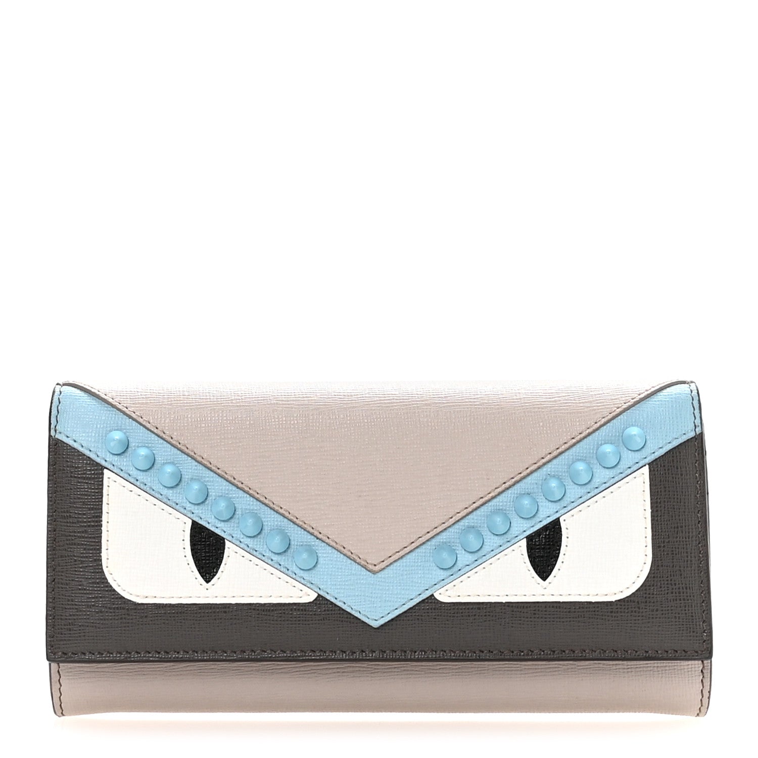 Vitello Elite Monster Eyes Studded Continental Wallet Carbone White Multicolor