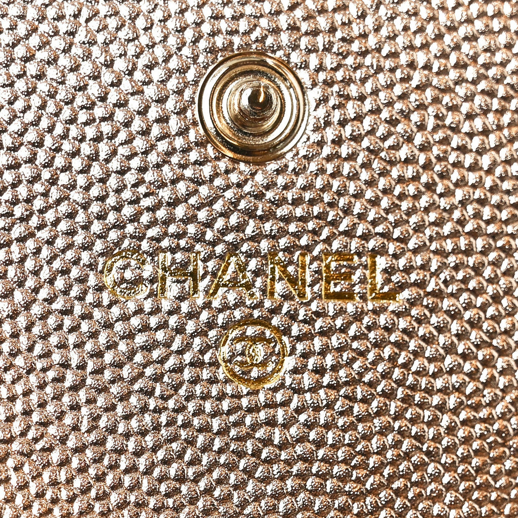 Metallic Caviar Quilted CC Flap  Holder Copper
