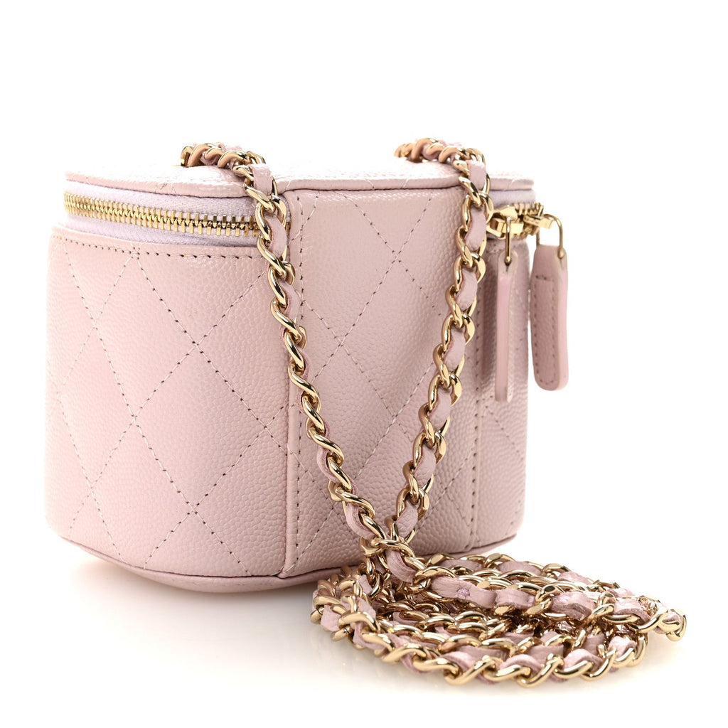 Caviar Quilted Mini Vanity Case With Chain Light Pink